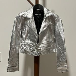 Real leather silver cropped jacket